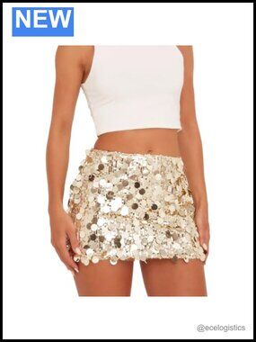 Sequin Mini Skirt Low Rise Pencil Bodycon Party Club Sparkly Glitter Skirt